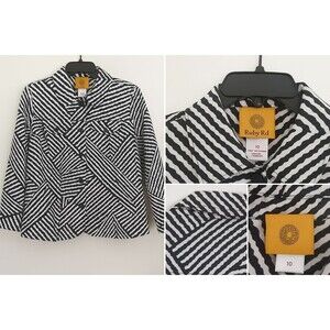 Ruby Rd Women Sz 10 Cropped Jacket Black/White Geometric Print Monochrome Layer‎